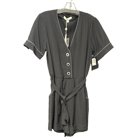 NWT Jonathan Simkhai Piped Luxe V Neck Romper in Black Womens Small - Picture 2 of 7
